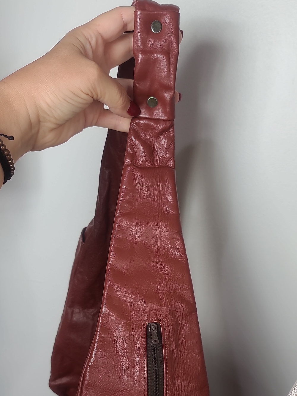 Vintage Flores Bags Mohagany Reddish Brown Leather Boho Slouch Hobo Shoulder Bag - Picture 6 of 12